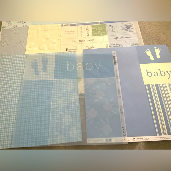 Scrapbook sheets and Stickers for baby boy. Blue and green. 12”x12” - Picture 2 of 5